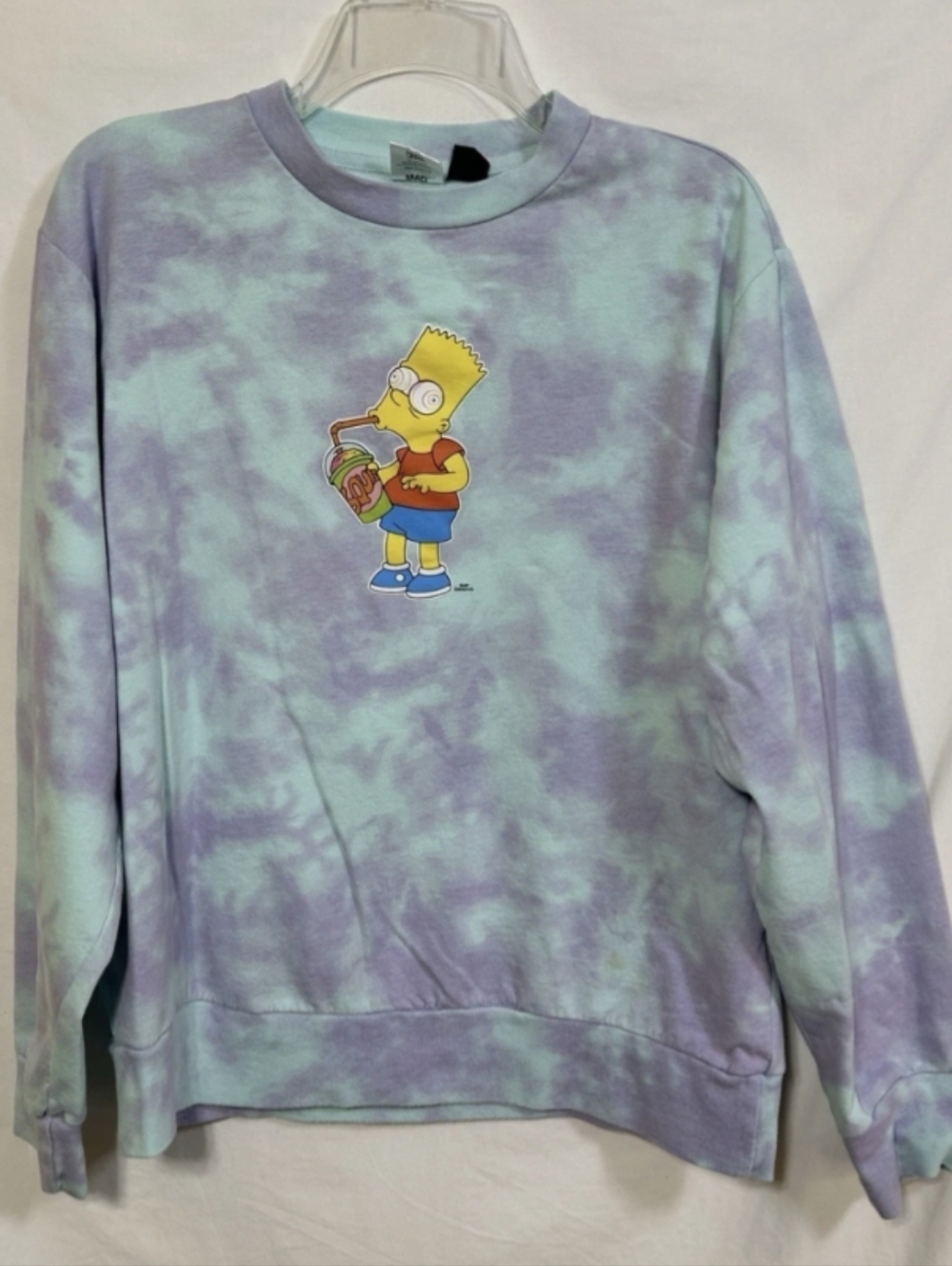Cartoon Tie-Dye Bart Simpson Brain Freeze Crewneck Sweatshirt Blue/Purple